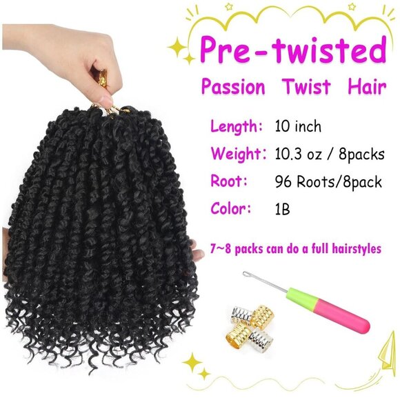 8 Packs Passion Twist Crochet Hair 10 Inch Pre-twisted Bohemian Style main image 5